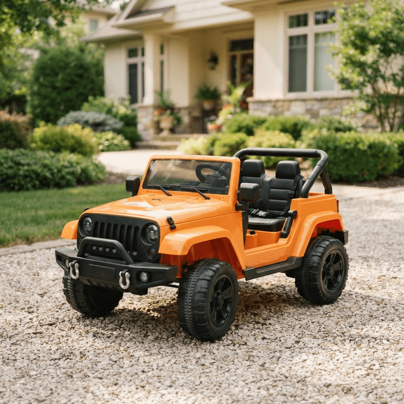 Best Power Wheels brands 2026 — kids electric ride-on Jeep Kids ride-on Jeep parked on a driveway in front of a home